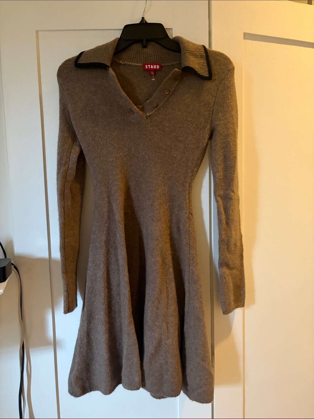 STAUD Taupe Long-Sleeve Knit Fit-and-Flare Dress